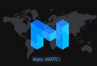 Polygon The MATIC logo on a black world map