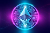 Ethereum Ethereum logo against a purple neon background