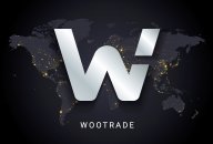 Woo network (WOO) Vector illustration of Wootrade cryptocurrency digital payment system blockchain concept. Cryptocurrency isolated on earth night lights world map background
