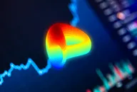 The Curve DAO Token logo, pixelated heat map-style graphic on a dark finance background
