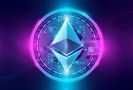 شعار الإيثريوم على خلفية نيون أرجواني اللون