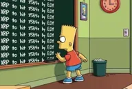 Bart writing “XRP to hit $589+ by EOY” on a chalkboard