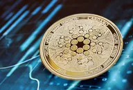 Cardano cryptocurrency coin placed on a digital chart background