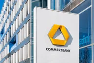 Commerzbank logo displayed on the exterior of a modern office building