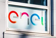 Enel company logo displayed on a building window