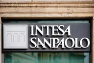 Intesa Sanpaolo bank sign on the facade of a building