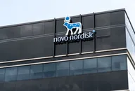 Novo Nordisk corporate logo on the exterior of the company's office building
