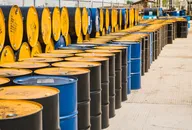 Industry oil barrels or chemical drums stacked up
