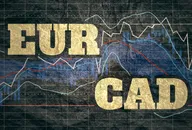 Forex candlestick pattern. Trading chart concept. Financial market chart. Currency pair. Acronym EUR - European Union currency. Acronym CAD - Canadian dollar.