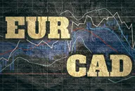 Forex candlestick pattern. Trading chart concept. Financial market chart. Currency pair. Acronym EUR - European Union currency. Acronym CAD - Canadian dollar.