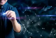 Man interacting with the metaverse (concept image)