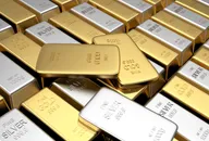  Rows of gold and silver bars with several thin bars