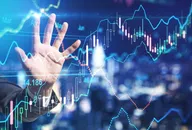 Tata Power share price forecast 2022-2025: Investing in future renewables?  Stock market investment concept with businessman hand touching digital screen with forex chart indicators. Double exposure