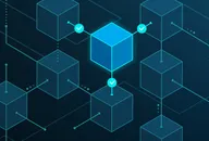 Representation of a blockchain with blocks connected to each with links that include a tick