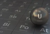Uranium element in front of periodic table