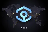 Ankr crypto currency digital payment system blockchain concept. Cryptocurrency isolated on earth night lights world map background. Vector illustration