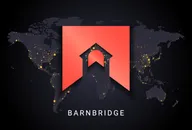 The BarnBridge logo in front of a map