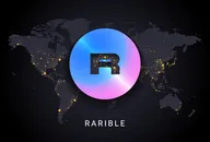 Rarible crypto currency digital payment system blockchain concept. Cryptocurrency isolated on earth night lights world map background. Vector illustration