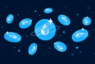 A group of blue LDO tokens on a black background