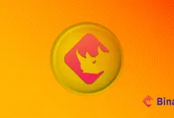 Representation of the BNX token, which features an image of a rhino’s head in a circle on a yellow and orange background
