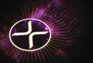 XRP cryptocurrency logo with glowing digital circuit pattern on a dark technology background.