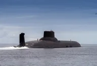 Military submarine at sea.