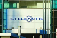 Stellantis logo displayed on the exterior wall of a modern office building