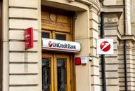 UniCredit Bank logo on a branch entrance, representing the European banking and financial services group
