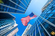 US flag, wall street