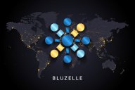The Bluzelle logo on a world map