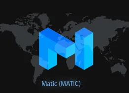 The MATIC logo on a black world map