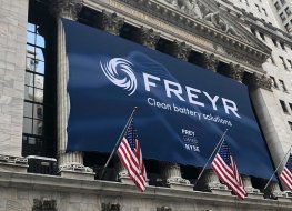 Freyr banner posted outside the New York Stock Exchange