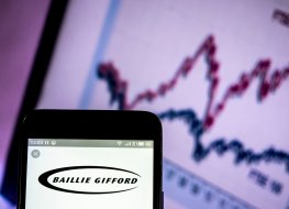 Baillie Gifford logo on screen next to stock market chart