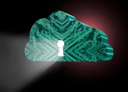 Cloud security Image of a technology cloud with a keyhole