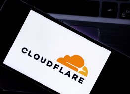 Cloudflare logo on cell-phone screen