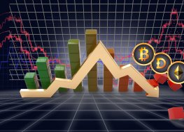crypto coins and chart going up and down