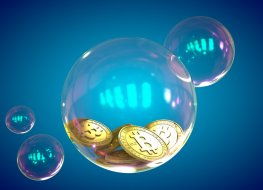 Graphic of crypt coins in a bubble