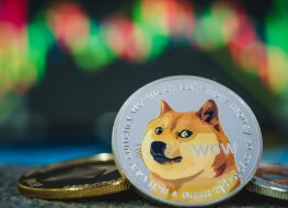 Dogecoin in front of a price chart