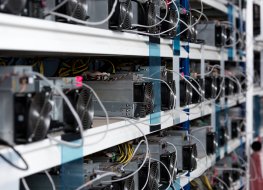 Close-up photo of power-supply units at an ethereum mining farm