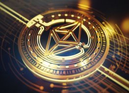 Ethereum coin highlighted in gold on a dark background