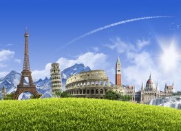 collage of European landmarks Photo collage of well-known landmarks across Europe