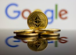 The Google logo and a pile of Ethereum (ETH) coins