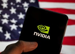 NVDA Nvidia on the phone in front is usa flag