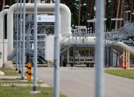 Facilities to receive and distribute natural gas are pictured on the grounds of a gas transport and pipeline network operator in Germany