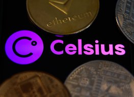 Celsius logo displayed on a phone screen beneath cryptocurrencies