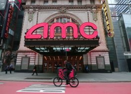 A image of a AMC movie theater in Times Square, New York. 
