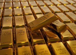 Gold bars Bank reserve gold bars arranged in rows