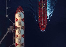 Aerial view of a liquified natural gas tanker