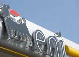 The Eni logo is shown at a petrol station in Milan, Italy