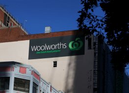 Woolworths sign in the central business district (CBD) on August 24, 2022 in Sydney, Australia